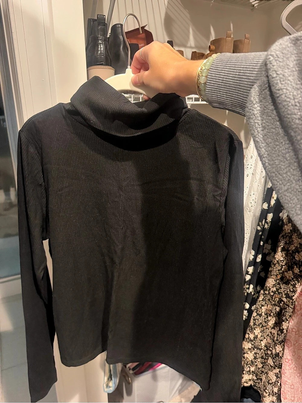 Free Assembly Ribbed Long Sleeve Turtleneck Tee Black Size Large